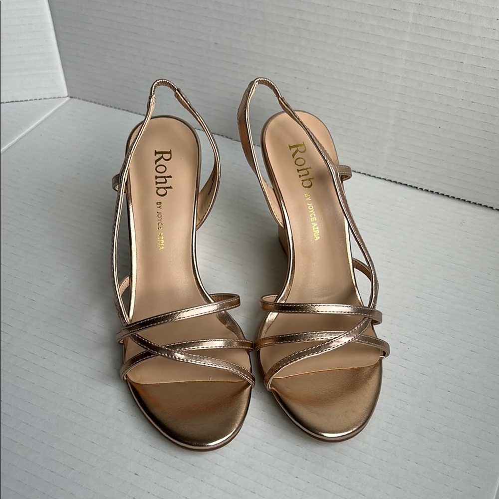New Rohb by Joyce Azria Slingback Wedge Sandals Rose Gold Size 6.5